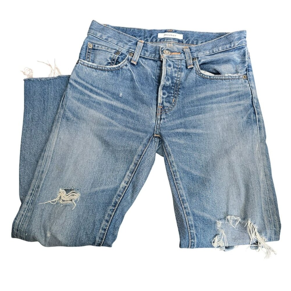 Moussy Vintage Distressed Light Wash Straight-Leg Womens Jeans Size 24 JJ4119